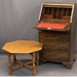 NEAT REPRODUCTION MAHOGANY FALL-FRONT BUREAU - having a red gilt tooled leather interior writing