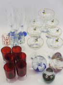 BABYCHAM CHAMPAGNE BOATS (7), a quantity of other glassware and three ornamental paperweights