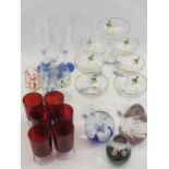 BABYCHAM CHAMPAGNE BOATS (7), a quantity of other glassware and three ornamental paperweights