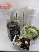 CHINA & GLASSWARE - wash basins, planters, table lamps, onyx eggs, ETC