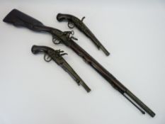 VINTAGE WEAPONS - decorative musket rifle and a decorative pair of pistols
