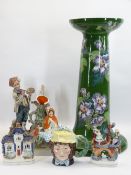 CAULDON JARDINIERE STAND, Capodimonte style artist and Staffordshire pottery flatback figurines,