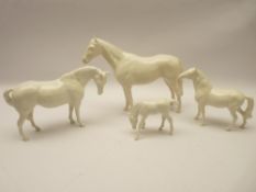 4 BESWICK HORSES - In the White, 20cms the tallest