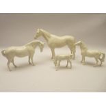 4 BESWICK HORSES - In the White, 20cms the tallest