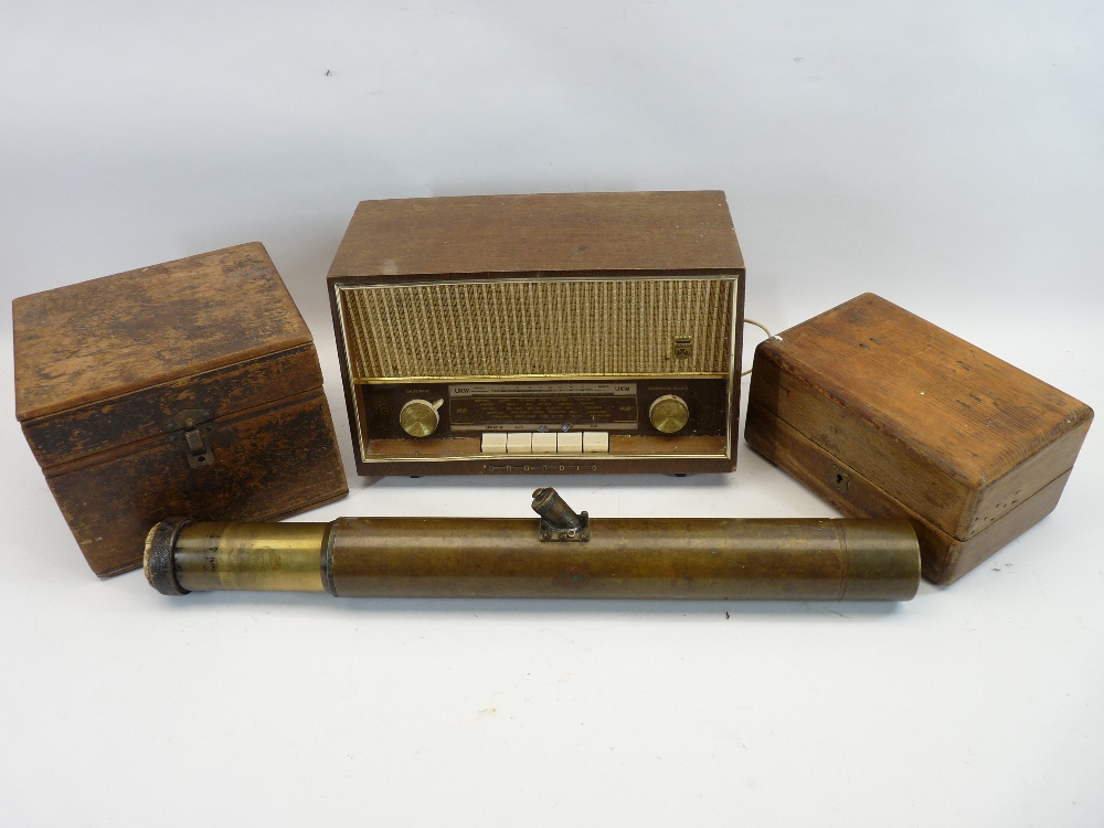 MIXED COLLECTABLES GROUP - GS telescope (8), vintage boxes, Grundig radio, the telescope by W G