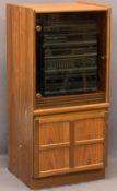 SONY HIFI SYSTEM IN A NATHAN TEAK ENTERTAINMENT CABINET - 111.5cms H, 51.5cms W, 45cms D, E/T