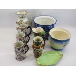 S JOHNSON BURSLEM JUGS, A GRADUATED TRIO - 20cms the tallest, a wash jug, Carltonware dish,