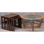 STYLISH MID-CENTURY TEAK G PLAN STYLE CIRCULAR COFFEE TABLE with glass top along with a stylish