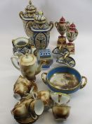 NORITAKE ASSORTMENT - two pairs of lidded vases, 30cms the tallest, twin-handled bowl, a pair of