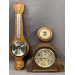 MANTEL CLOCK - polished, chiming, eight day with pendulum and key, 22 x 30cms and two wall