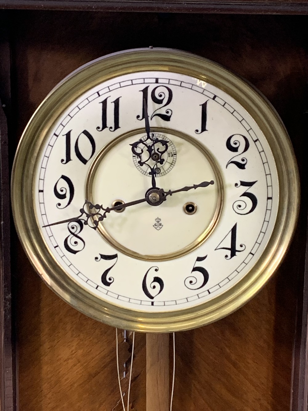 VIENNA PENDULUM WALL CLOCK - painted dial with brass bezel, initialled 'G B' to the dial, with - Image 2 of 6