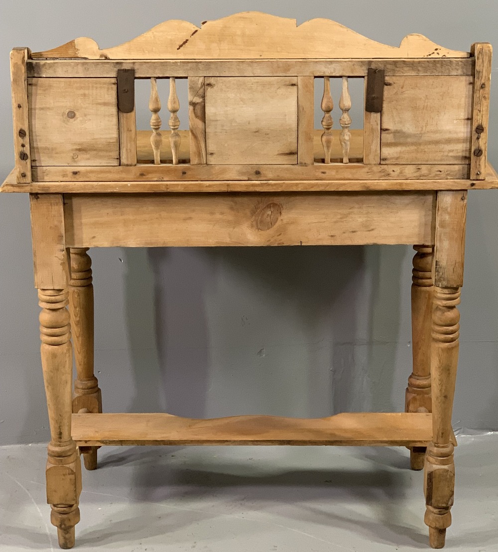 ANTIQUE PINE WASHSTAND with tiled railback, single drawer and base shelf, 105cms H, 89cms W, 40cms D - Image 6 of 8