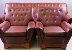 VINTAGE STYLE LEATHER EFFECT THREE PIECE SUITE comprising three seater sofa and two armchairs -