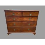 CHEST OF DRAWERS - 19th Century mahogany with three long and two short drawers and brass octagonal