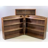 REMPLOY BOOKSHELVES, a pair with bow fronts, 90cms H, 92cms W, 22cms D and a sliding glass door