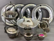 METALWARE - household service bell, electroplate, decorative vintage vehicle wheel rims and other