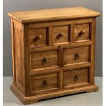 RUSTIC PINE CHEST with seven small drawers, 76cms H, 75cms W, 38cms D