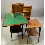 POLISHED OBLONG TROLLEY - two shelf with foldover baize top with a quantity of playing cards etc