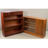 REPRODUCTION BOOKCASE with two upper drawers, 103cms H, 92cms W, 30cms D and a teak style bookcase