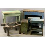 FURNITURE ASSORTMENT - vintage pine and old garage benches and saw horses ETC