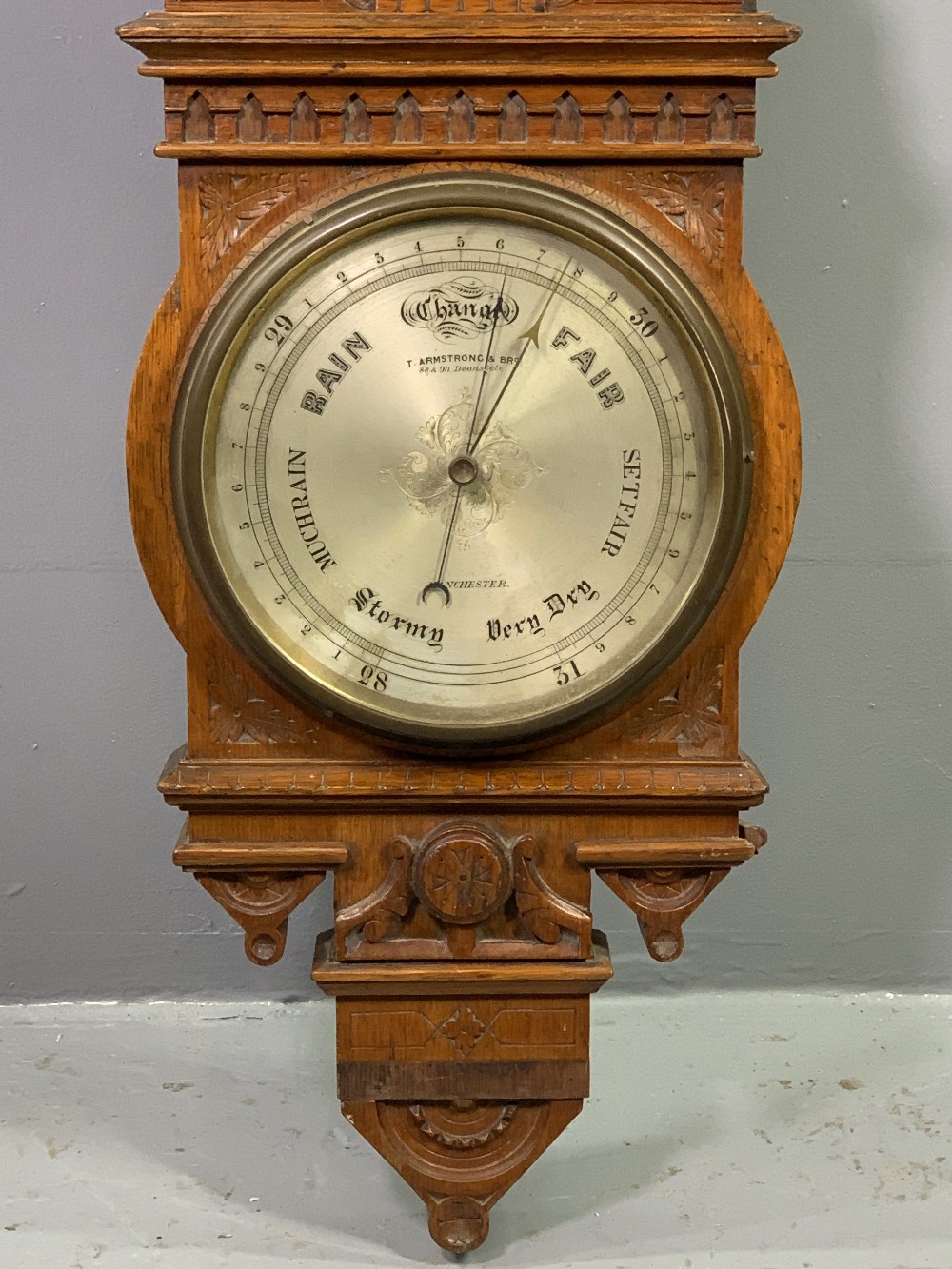 ANTIQUE CARVED BAROMETER - T Armstrong & Bro of Deansgate, Manchester, 104 x 27cms - Image 3 of 3