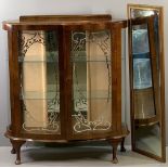 ART DECO STYLE CHINA CABINET with mirrored interior and etched glazed doors, 116cms H, 101cms W,