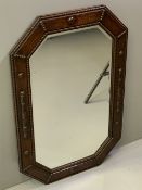 VINTAGE MIRROR - oak beadwork frame, bevelled octagonal shaped, 77.5 x 52cms