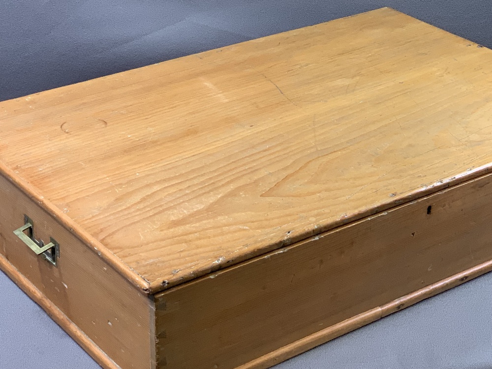 PINE BOX - with brass carry handles and interior compartmented trays, 16cms H, 79cms W, 51cms D - Image 2 of 2