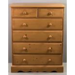 CHEST OF DRAWERS - modern pine with two over four drawers, 115cms H, 93cms W, 47cms D