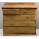 ANTIQUE PINE CHEST of two over three drawers, with turned knobs, 100cms H, 102cms W, 52cms D