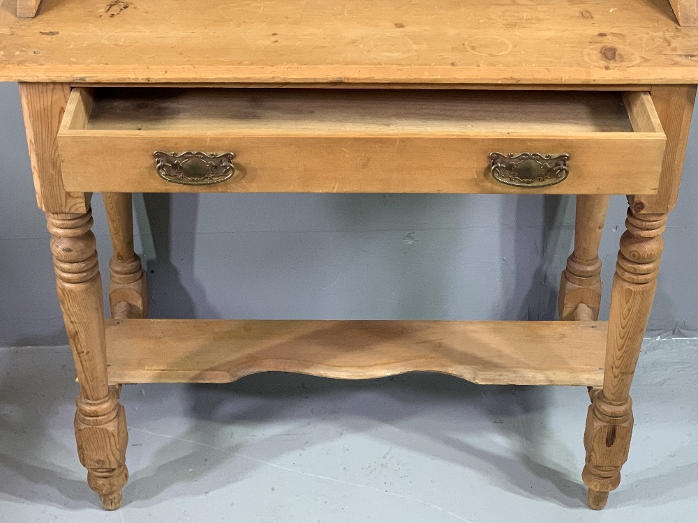 ANTIQUE PINE WASHSTAND with tiled railback, single drawer and base shelf, 105cms H, 89cms W, 40cms D - Image 3 of 8