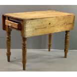 FARMHOUSE PINE DROP LEAF TABLE with end drawer, 77cms H, 101cms W, 106cms D (open)