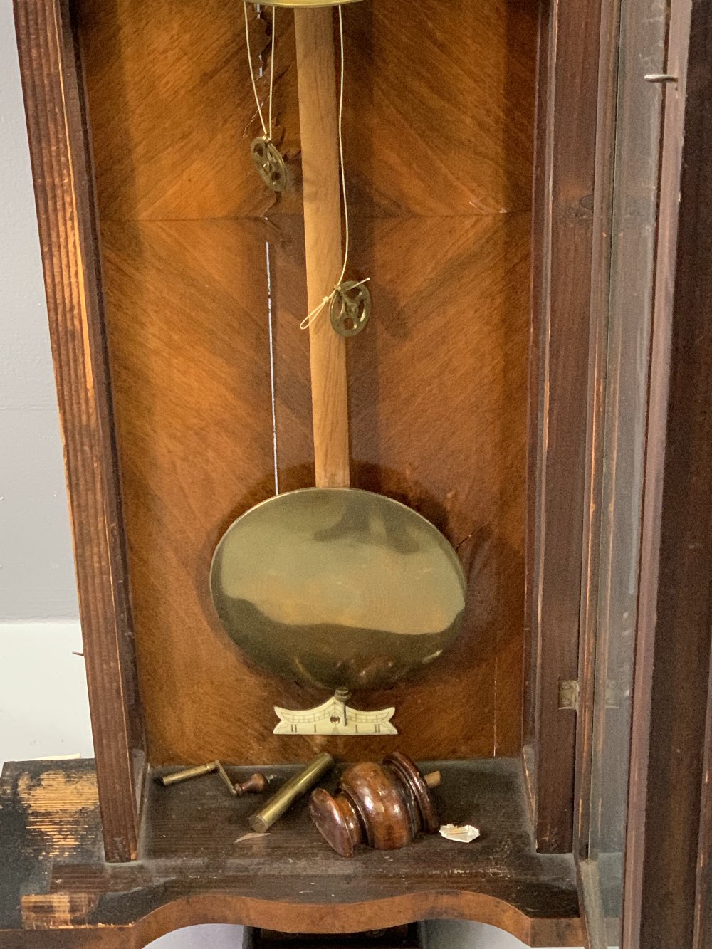 VIENNA PENDULUM WALL CLOCK - painted dial with brass bezel, initialled 'G B' to the dial, with - Image 3 of 6