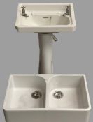 BELFAST TYPE TWIN DOUBLE SINK, 22cms H, 80cms W, 50cms D and a Vitromant vintage shaped sink and