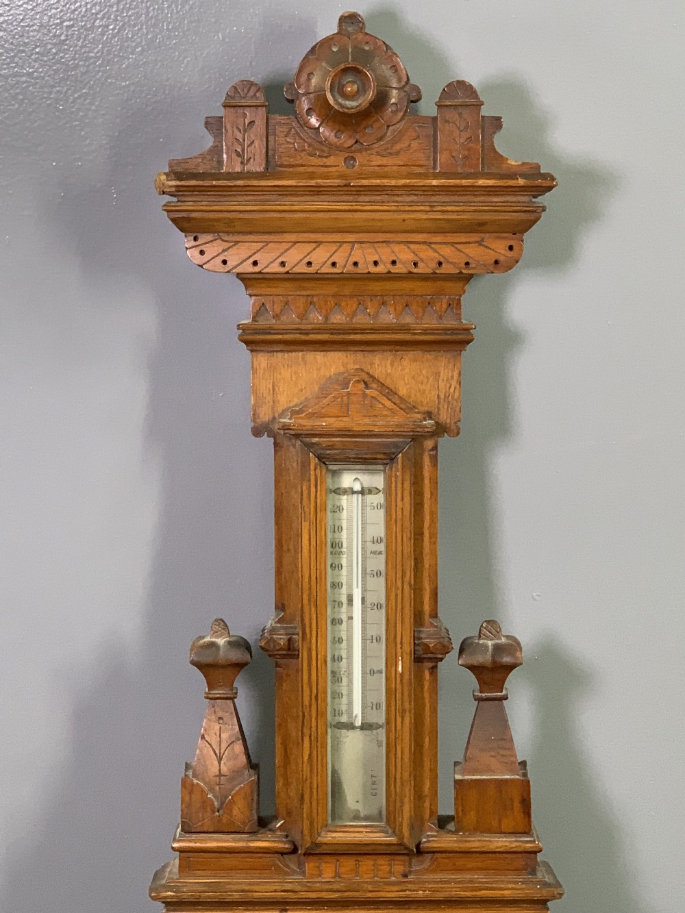 ANTIQUE CARVED BAROMETER - T Armstrong & Bro of Deansgate, Manchester, 104 x 27cms - Image 2 of 3