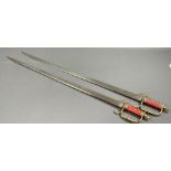 PAIR OF MILITARY SWORDS - dress/ornamental, 100cms long