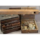 ENGINEER'S VINTAGE TOOLBOX with multiple drawers and tool contents, 17.5cms H, 40cms W, 22cms D