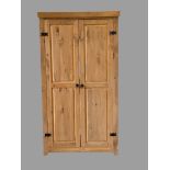 PINE WARDROBE - two door with black japanned furniture, 190cms H, 104cms W, 59cms D