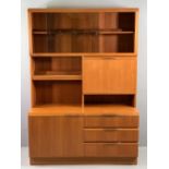 MID-CENTURY STYLE WALL UNIT by McIntosh with shelved and desk upper section and three drawers and