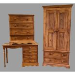 PINE BEDROOM FURNITURE - modern Eastern style to include two door/two drawer wardrobe, 199cms H,