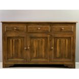 LINENFOLD SIDEBOARD BASE with three drawers over three base cupboards, 84cms H, 136cms W, 40cms D