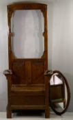 EDWARDIAN BOX SEAT HALL STAND with drip trays to the side and central mirror, 185cms H, 82cms W,