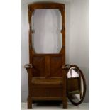 EDWARDIAN BOX SEAT HALL STAND with drip trays to the side and central mirror, 185cms H, 82cms W,