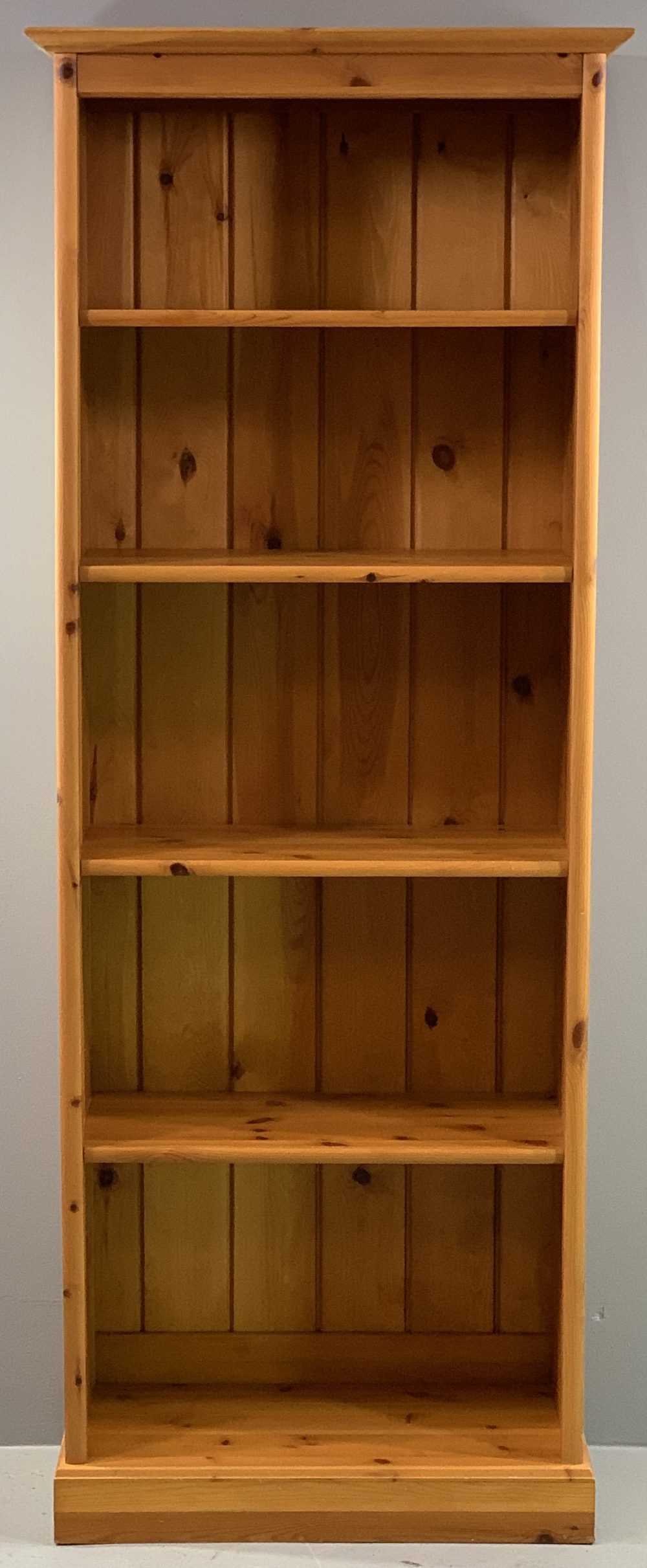 PINE BOOKCASE - modern, open with five shelves, 206cms H, 80cms W, 39cms D