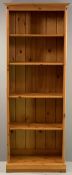 PINE BOOKCASE - modern, open with five shelves, 206cms H, 80cms W, 39cms D