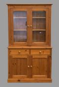 FARMHOUSE KITCHEN BOOKCASE CUPBOARD with twin glazed upper doors over two drawers and two base