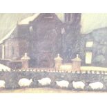 WILL ROWLANDS coloured limited edition print (5/200) - rainy day with church, titled 'Cysgodi yn