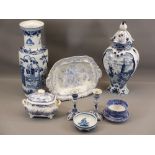 BLUE POTTERY - late 19th to early 20th century blue & white baluster vase with narrowed neck