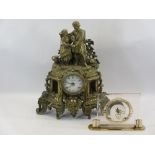 FRENCH STYLE CAST BRASS MANTEL CLOCK - the enamel dial marked 'Imperial' and an Art Deco style