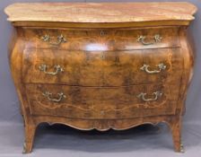 LOUIS XV STYLE MARBLE TOPPED BOMBE COMMODE/CHEST - three drawer with marquetry and boxwood inlay and